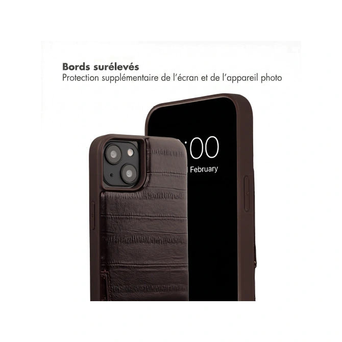 Selencia Nova Real Leather Backcover met Koord en Pashouder Apple iPhone 14 / 13 - Dark Chocolate