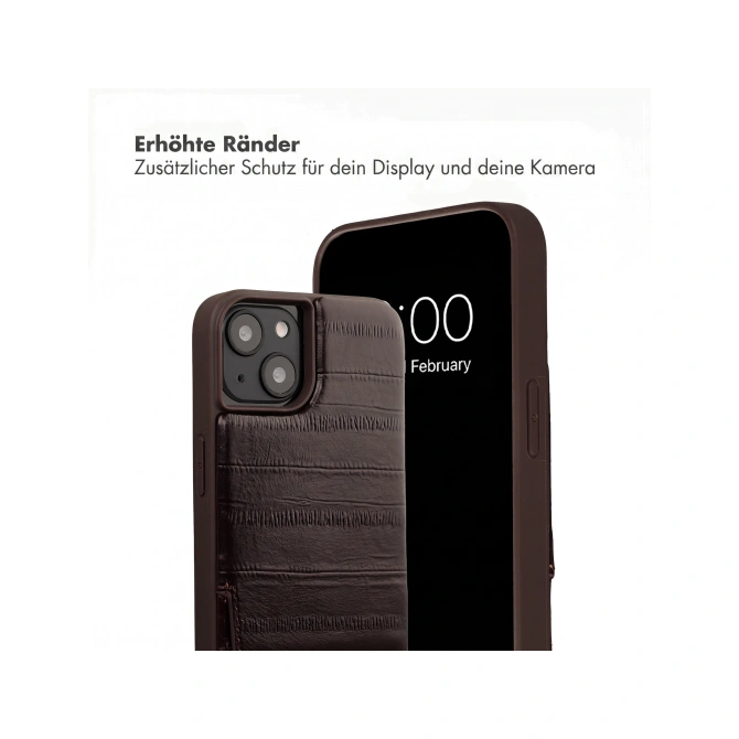 Selencia Nova Real Leather Backcover met Koord en Pashouder Apple iPhone 14 / 13 - Dark Chocolate