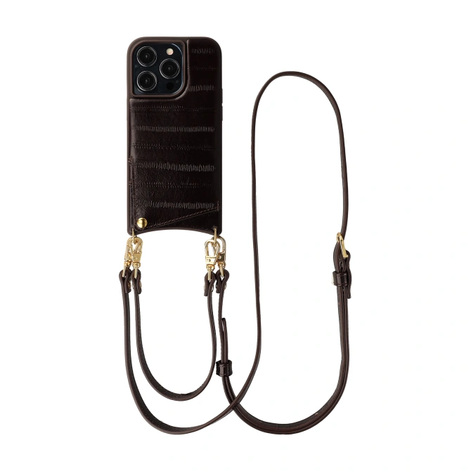 Selencia Nova Real Leather Backcover met Koord en Pashouder Apple iPhone 14 Pro - Dark Chocolate