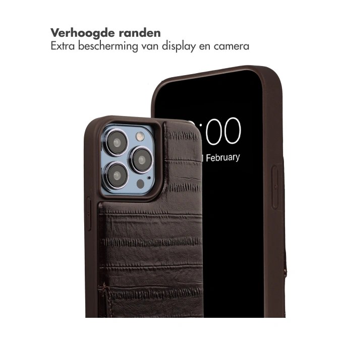 Selencia Nova Real Leather Backcover met Koord en Pashouder Apple iPhone 14 Pro - Dark Chocolate