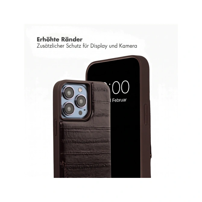 Selencia Nova Real Leather Backcover met Koord en Pashouder Apple iPhone 14 Pro - Dark Chocolate