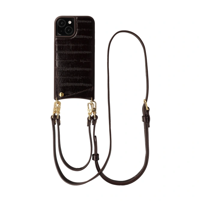 Selencia Nova Real Leather Backcover met Koord en Pashouder Apple iPhone 15 - Dark Chocolate