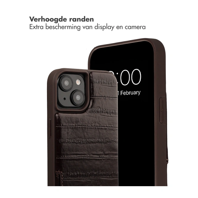 Selencia Nova Real Leather Backcover met Koord en Pashouder Apple iPhone 15 - Dark Chocolate