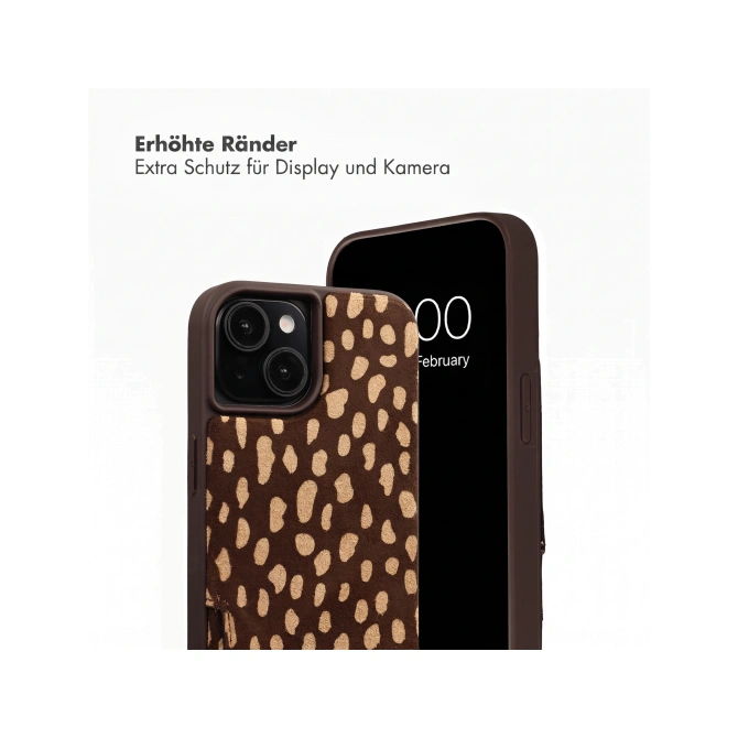 Selencia Nova Real Leather Backcover met Koord en Pashouder Apple iPhone 15 - Fawn Chic