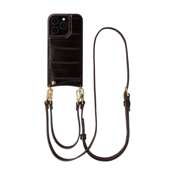 Selencia Nova Real Leather Backcover met Koord en Pashouder Apple iPhone 15 Pro - Dark Chocolate