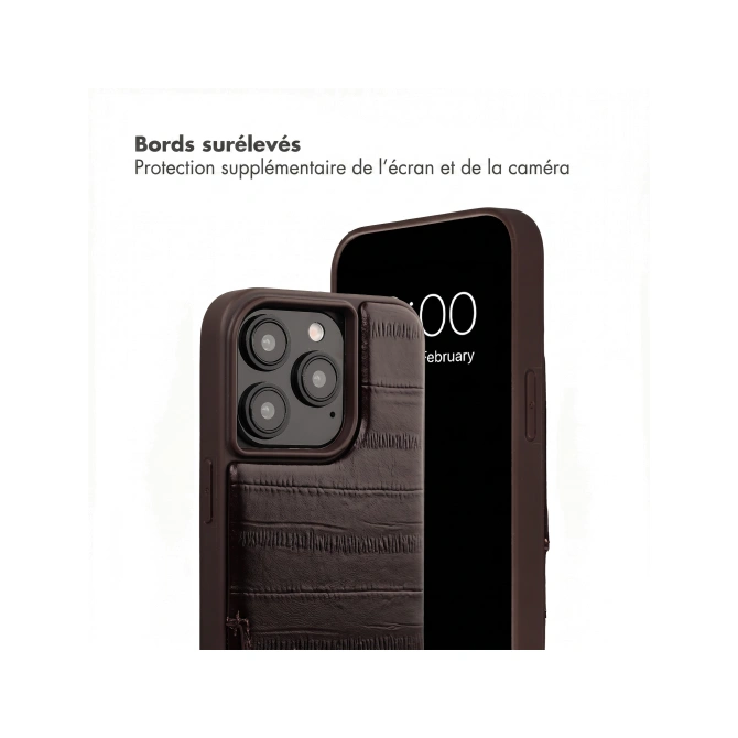Selencia Nova Real Leather Backcover met Koord en Pashouder Apple iPhone 15 Pro - Dark Chocolate