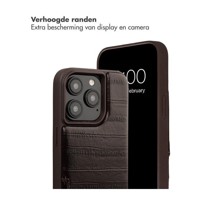 Selencia Nova Real Leather Backcover met Koord en Pashouder Apple iPhone 15 Pro - Dark Chocolate