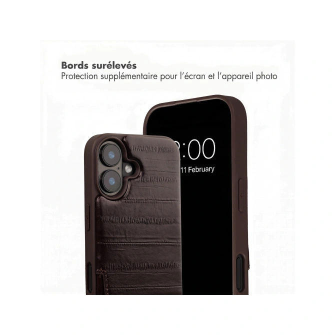 Selencia Nova Real Leather Backcover met Koord en Pashouder Apple iPhone 16 - Dark Chocolate