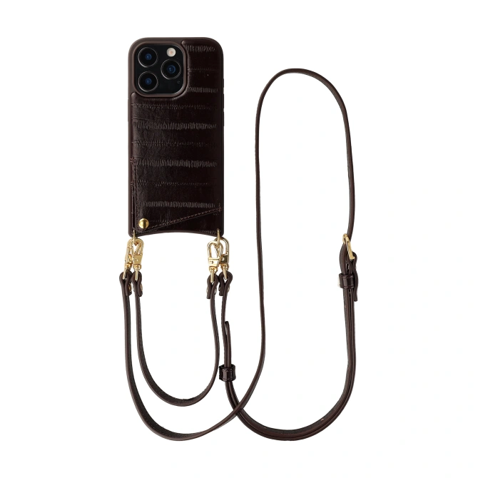Selencia Nova Real Leather Backcover met Koord en Pashouder Apple iPhone 16 Pro - Dark Chocolate