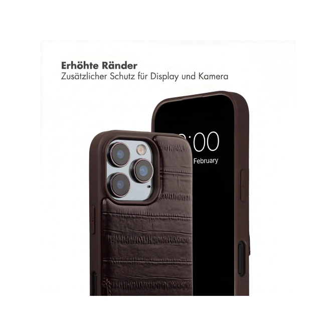 Selencia Nova Real Leather Backcover met Koord en Pashouder Apple iPhone 16 Pro - Dark Chocolate