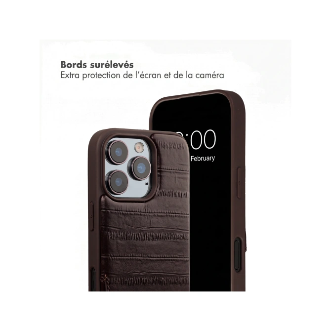 Selencia Nova Real Leather Backcover met Koord en Pashouder Apple iPhone 16 Pro - Dark Chocolate