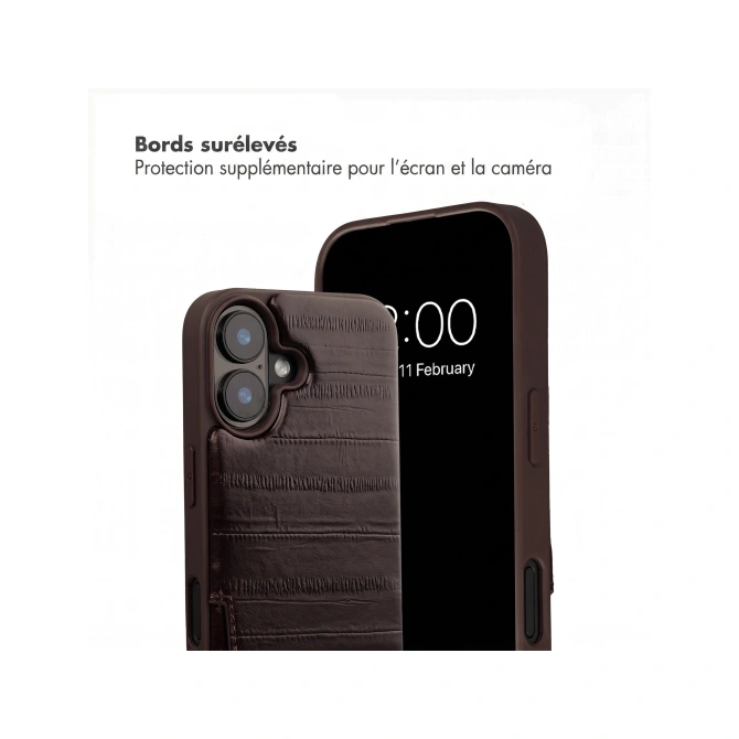 Selencia Nova Real Leather Backcover met Koord en Pashouder Apple iPhone 17 - Dark Chocolate