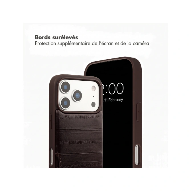 Selencia Nova Real Leather Backcover met Koord en Pashouder Apple iPhone 17 Pro - Dark Chocolate