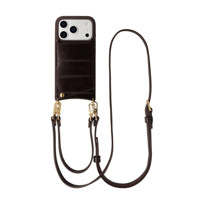Selencia Nova Real Leather Backcover met Koord en Pashouder Apple iPhone 17 Pro Max - Dark Chocolate