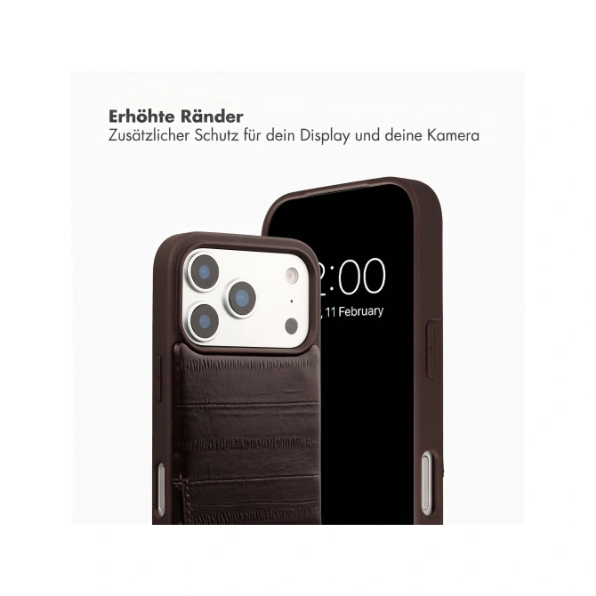 Selencia Nova Real Leather Backcover met Koord en Pashouder Apple iPhone 17 Pro Max - Dark Chocolate