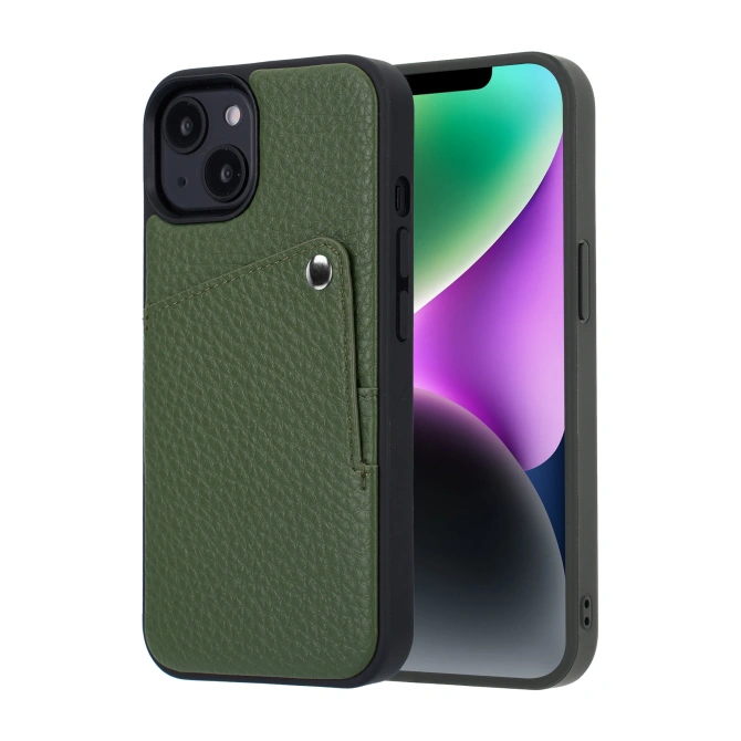 Selencia Riva Backcover met Pashouder Apple iPhone 14 / 13 - Sage Green