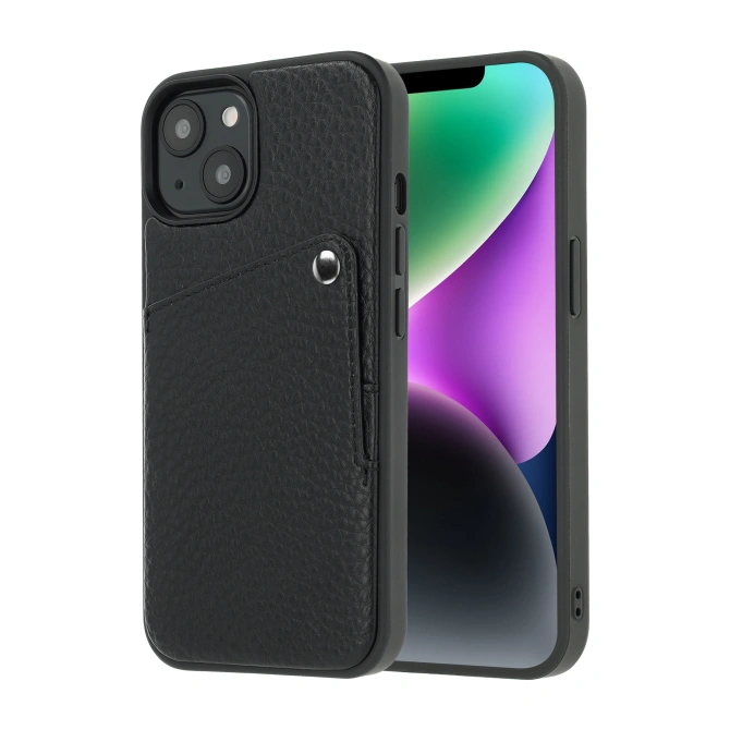 Selencia Riva Backcover met Pashouder Apple iPhone 14 / 13 - Zwart
