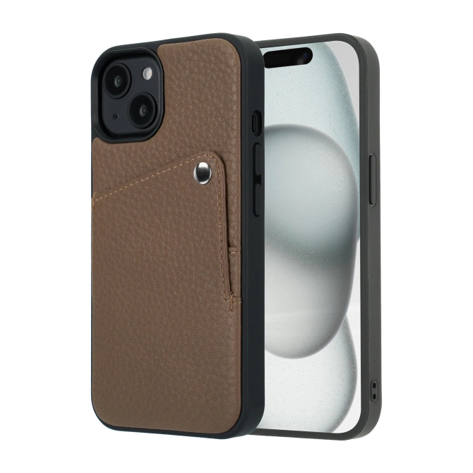 Selencia Riva Backcover met Pashouder Apple iPhone 15 - Mocha Brown