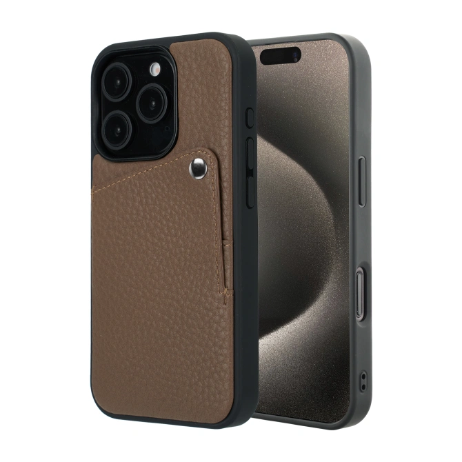Selencia Riva Backcover met Pashouder Apple iPhone 15 Pro - Mocha Brown