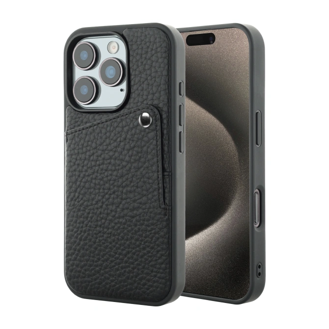 Selencia Riva Backcover met Pashouder Apple iPhone 15 Pro - Zwart