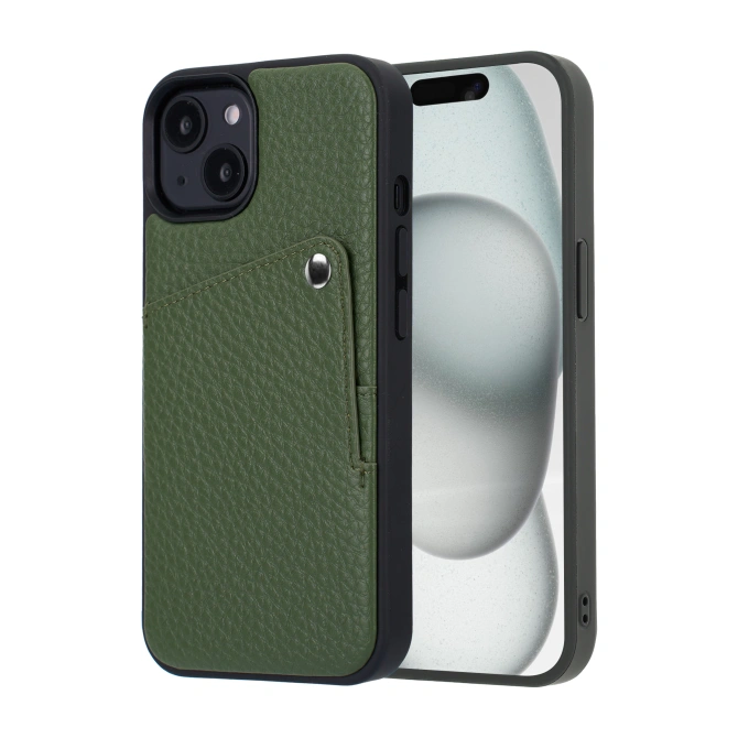 Selencia Riva Backcover met Pashouder Apple iPhone 15 - Sage Green