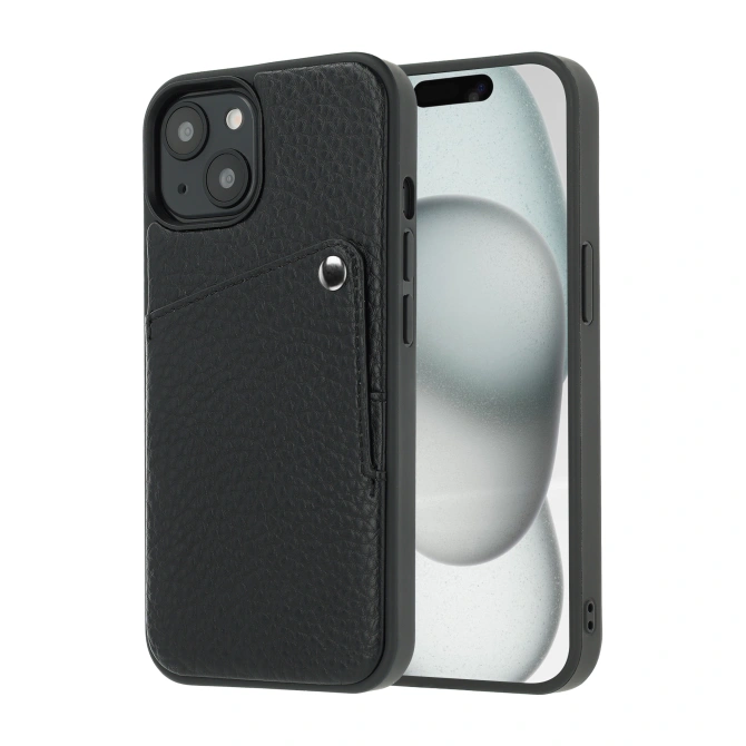 Selencia Riva Backcover met Pashouder Apple iPhone 15 - Zwart