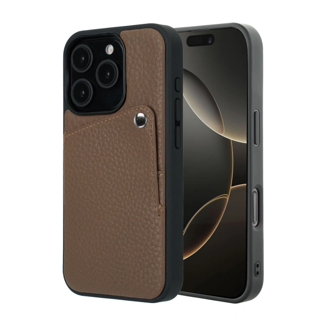 Selencia Riva Backcover met Pashouder Apple iPhone 16 Pro - Mocha Brown