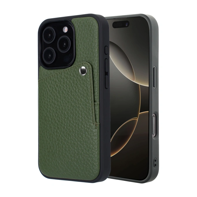 Selencia Riva Backcover met Pashouder Apple iPhone 16 Pro - Sage Green