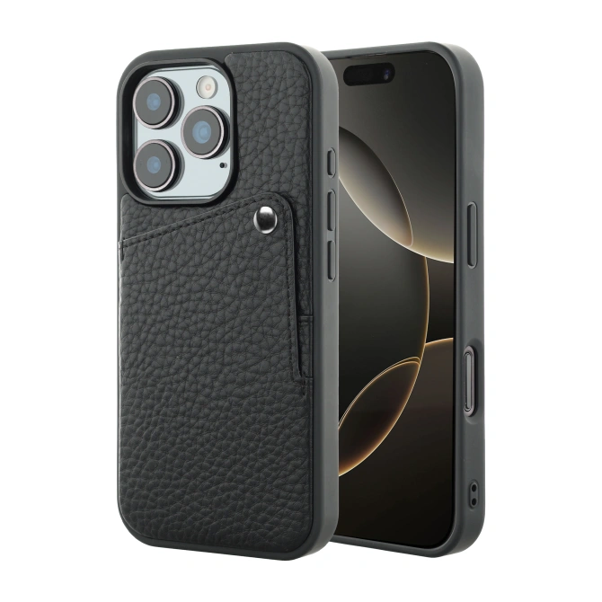 Selencia Riva Backcover met Pashouder Apple iPhone 16 Pro - Zwart
