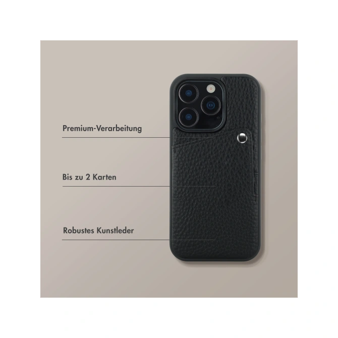 Selencia Riva Backcover met Pashouder Apple iPhone 16 Pro - Zwart