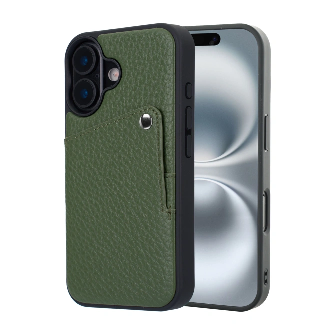 Selencia Riva Backcover met Pashouder Apple iPhone 16 - Sage Green