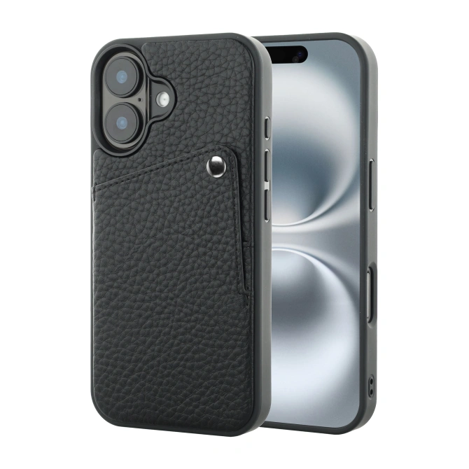 Selencia Riva Backcover met Pashouder Apple iPhone 16 - Zwart