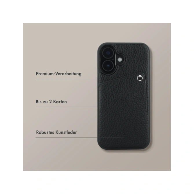 Selencia Riva Backcover met Pashouder Apple iPhone 16 - Zwart