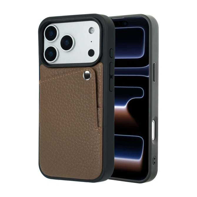 Selencia Riva Backcover met Pashouder Apple iPhone 17 Pro - Mocha Brown