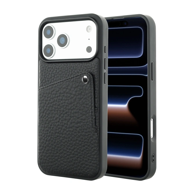 Selencia Riva Backcover met Pashouder Apple iPhone 17 Pro - Zwart