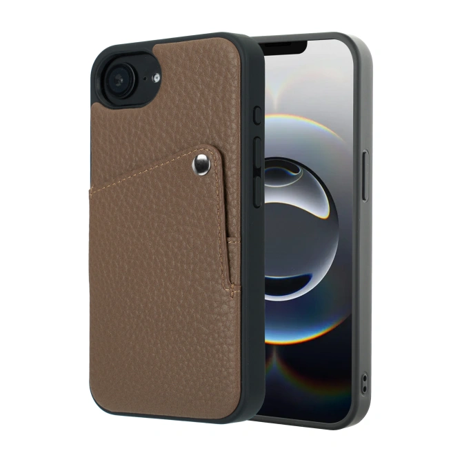 Selencia Riva Backcover met Pashouder Apple iPhone 17e / 16e - Mocha Brown