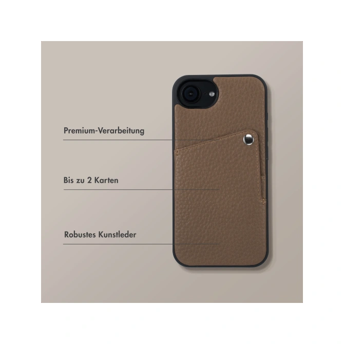 Selencia Riva Backcover met Pashouder Apple iPhone 17e / 16e - Mocha Brown
