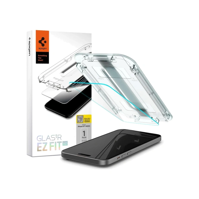 Spigen EZ Fit Glas.tR met Applicator - 1 pack Apple iPhone 15
