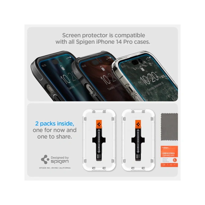 Spigen GLAStR EZ Fit Screenprotector 2 Pack + Applicator Apple iPhone 14 Pro