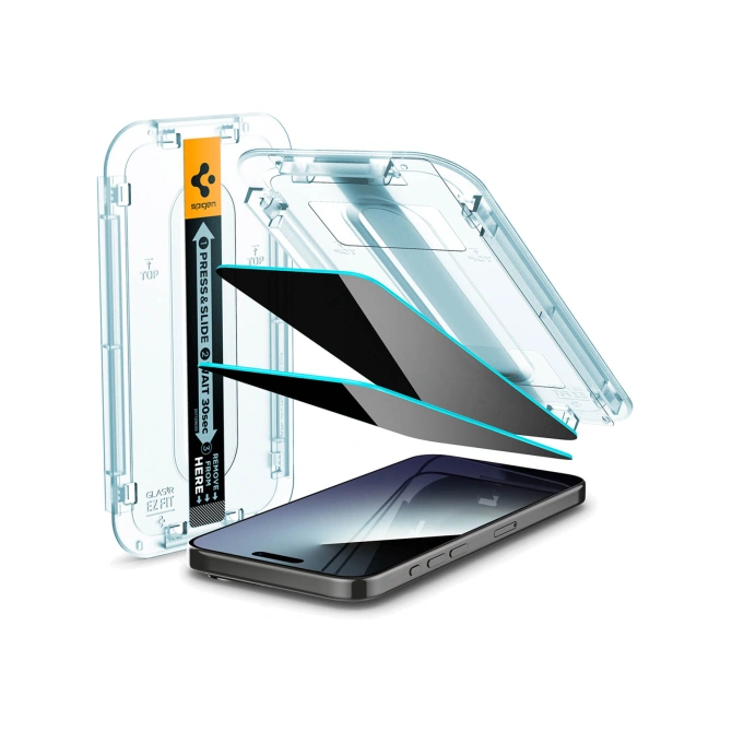 Spigen GLAStR Privacy EZ Fit Screenprotector + Applicator - 2-pack Apple iPhone 15 Pro Max