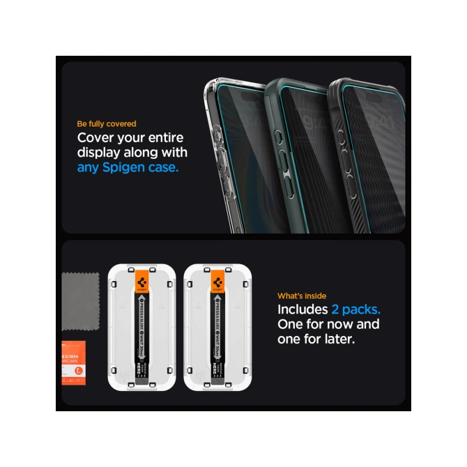 Spigen GLAStR Privacy EZ Fit Screenprotector + Applicator - 2-pack Apple iPhone 15 Pro Max