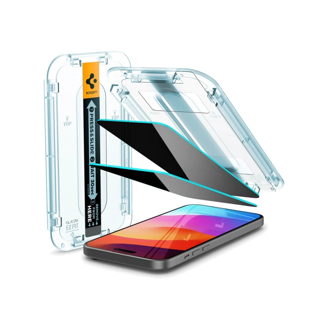 Spigen GLAStR Privacy EZ Fit Screenprotector + Applicator - 2-pack Apple iPhone 16 / 15