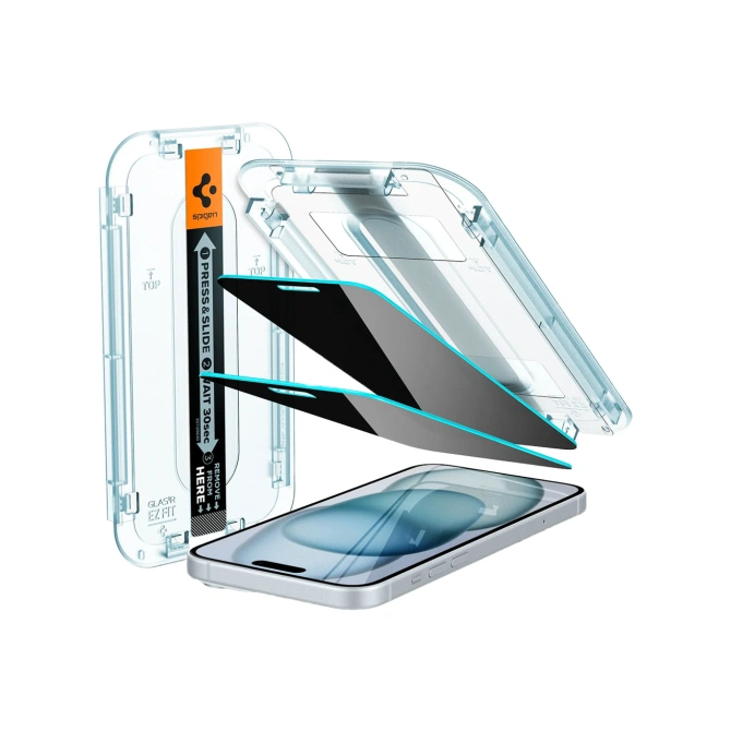 Spigen GLAStR Privacy EZ Fit Screenprotector + Applicator - 2-pack Apple iPhone 16 Plus / 15 Plus