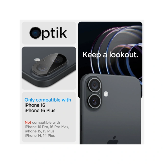 Spigen Optik Lens Protector - Full Camera bescherming (2-pack) Apple iPhone 16 / 16 Plus - Black