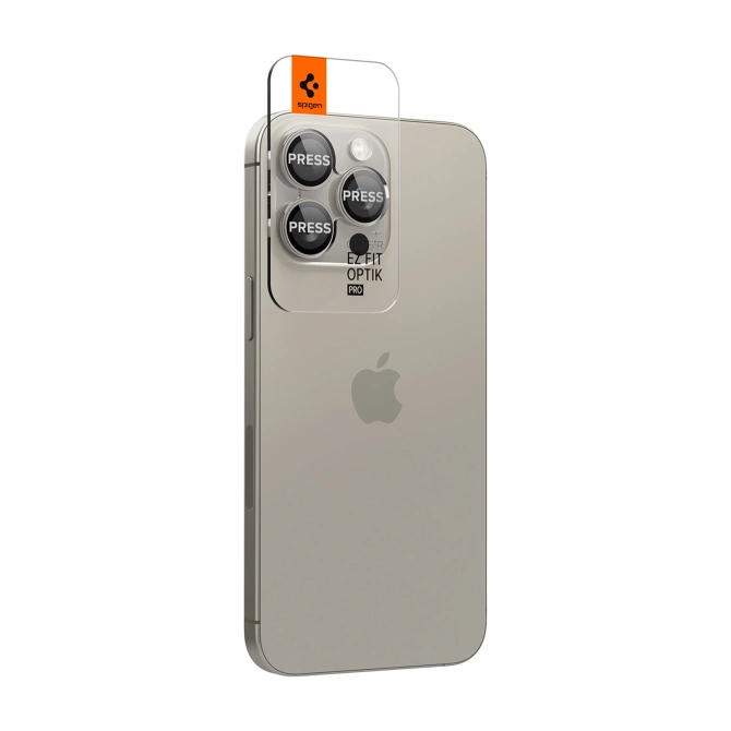 Spigen Optik Pro EZ Fit Lens Protector - Cameralens bescherming (2-pack) Apple iPhone 16 Pro (Max) / 15 Pro (Max) - Natural Titanium