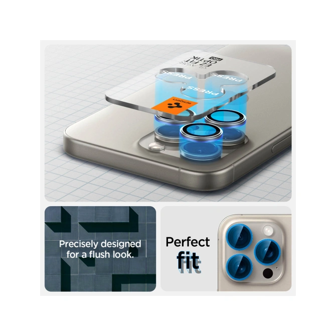 Spigen Optik Pro EZ Fit Lens Protector - Cameralens bescherming (2-pack) Apple iPhone 16 Pro (Max) / 15 Pro (Max) - Natural Titanium