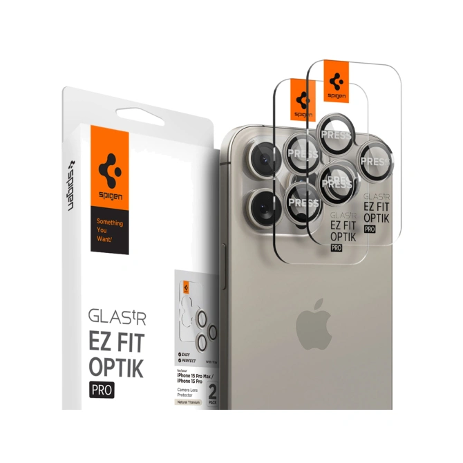 Spigen Optik Pro EZ Fit Lens Protector - Cameralens bescherming (2-pack) Apple iPhone 16 Pro (Max) / 15 Pro (Max) - Natural Titanium
