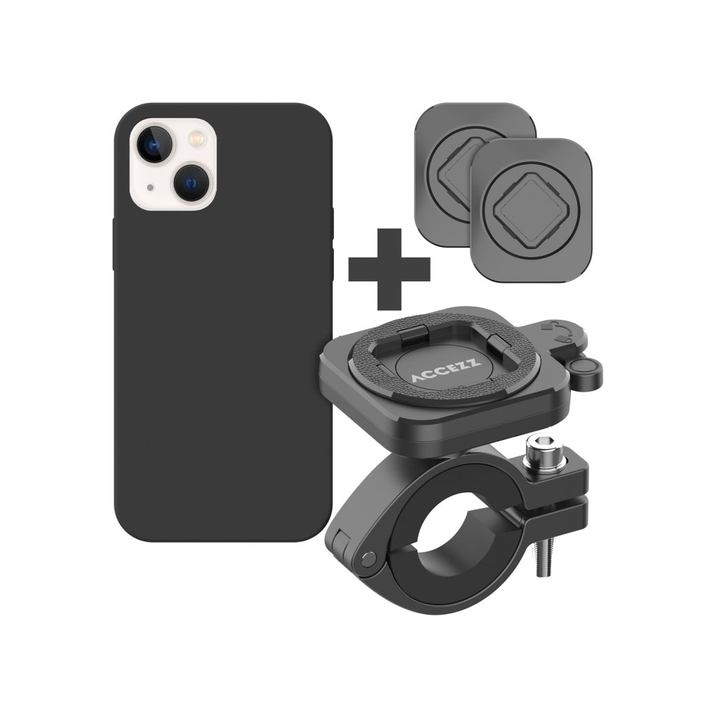 Accezz EasyLock telefoonhouder fiets - inclusief hoesje Apple iPhone 13 - Aluminium - 360 graden draaibaar - Zwart