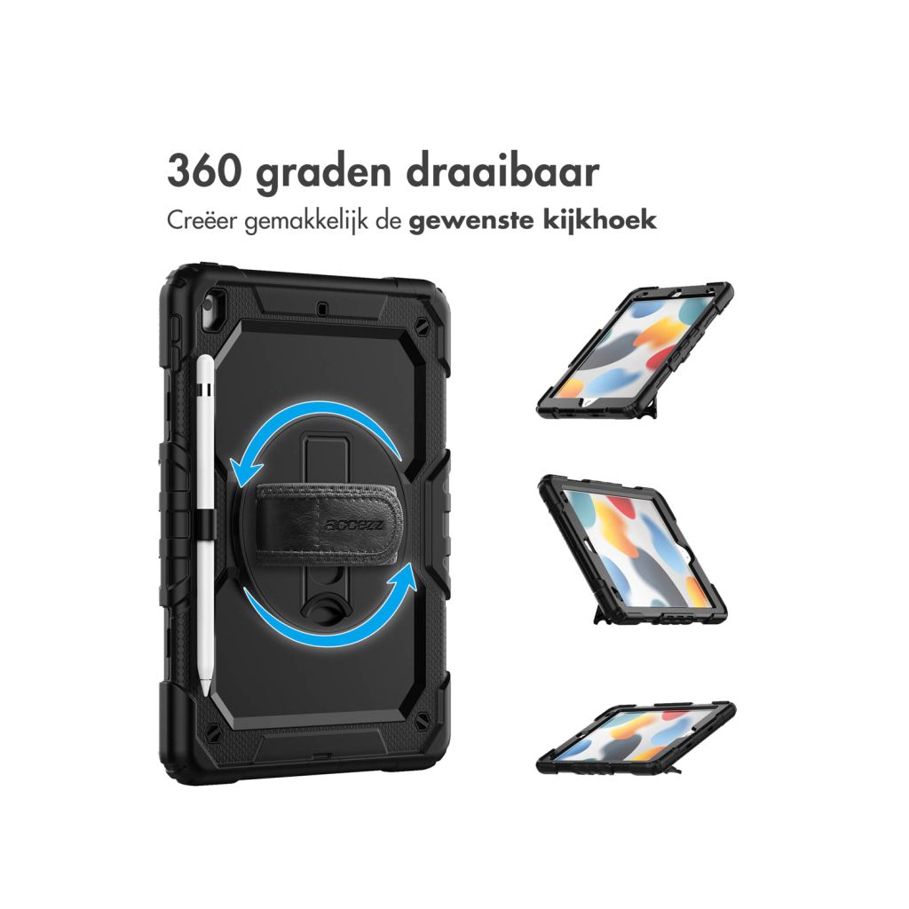 Accezz Rugged Backcover met schouderstrap Apple iPad 9 (2021) 10.2 inch / iPad 8 (2020) 10.2 inch / iPad 7 (2019) 10.2 inch - Zwart