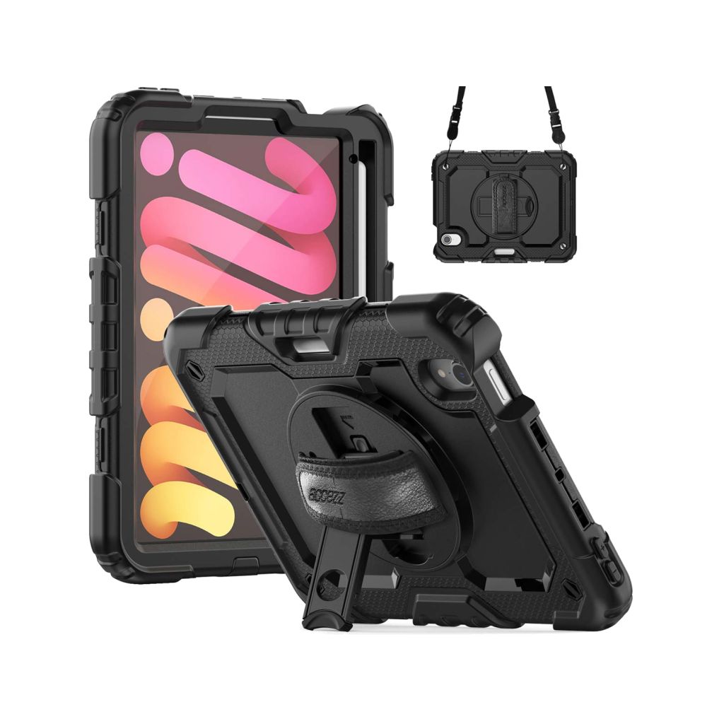 Accezz Rugged Backcover met schouderstrap Apple iPad Mini 7 (2024) / iPad Mini 6 (2021) - Zwart